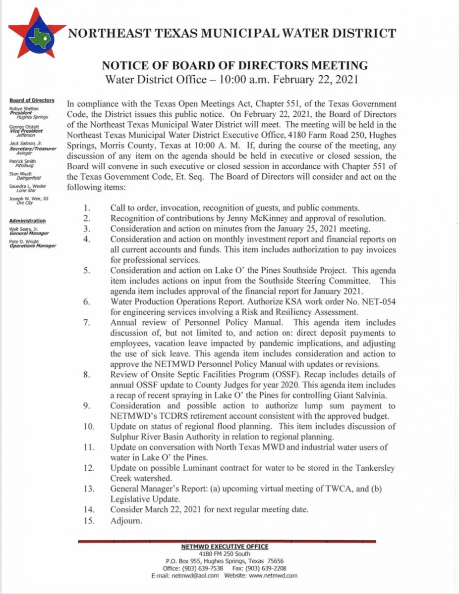 February 22, 2021 Boars Mtg. Agenda